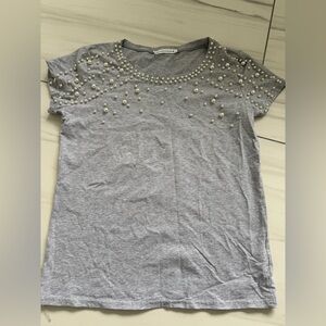 Gray Pearl Embellished Women's Top